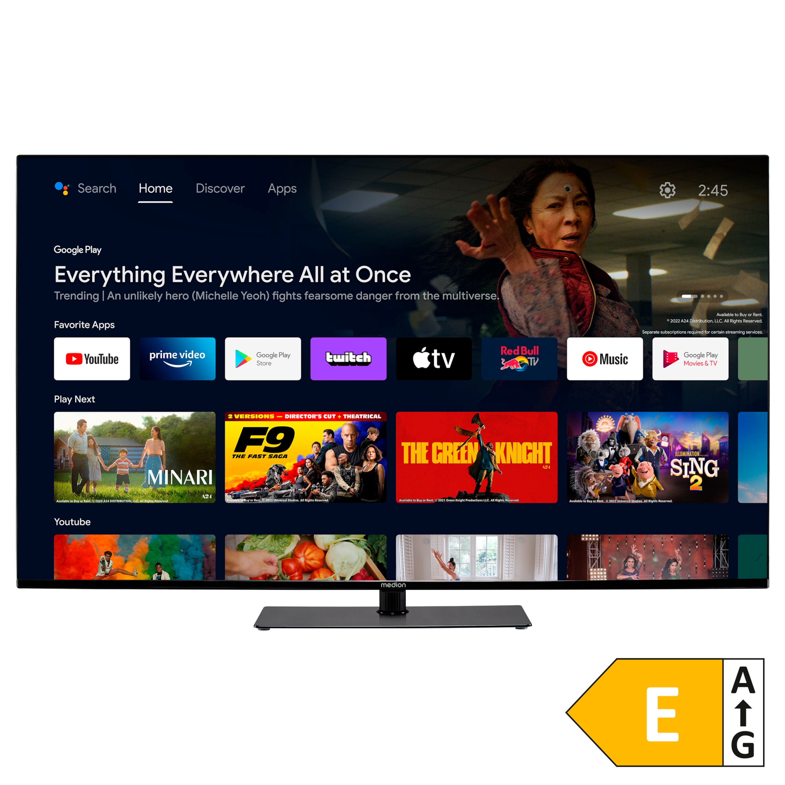 Lean:Life günstig Kaufen-MEDION LIFE X16520 (MD 30883) Android TV™, 163,9 cm (65') Ultra HD Smart-TV, HDR, Dolby Vision®, Micro Dimming, PVR ready, Netflix, Amazon Prime Video, Bluetooth®, Dolby Atmos, DTS Virtual X, DTS X, HD Triple Tuner, CI+. MEDION LIFE X1652