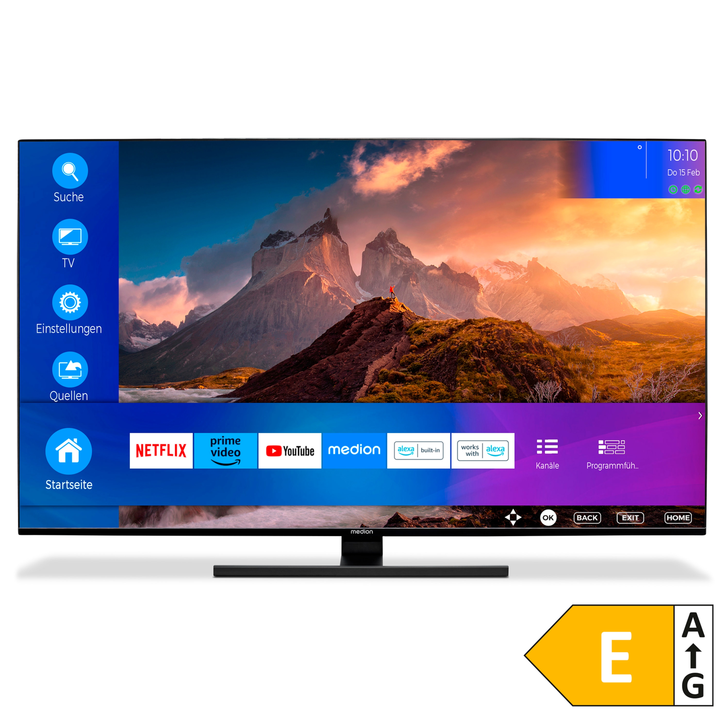 SO 16 günstig Kaufen-MEDION Entertainment-Bundle - LIFE® X16521 (MD 30963) QLED Smart-TV, 163,9 cm (65'') Ultra HD Display + Soundbar Atmos (MD44022). MEDION Entertainment-Bundle - LIFE® X16521 (MD 30963) QLED Smart-TV, 163,9 cm (65'') Ultra HD Display + Soundbar At
