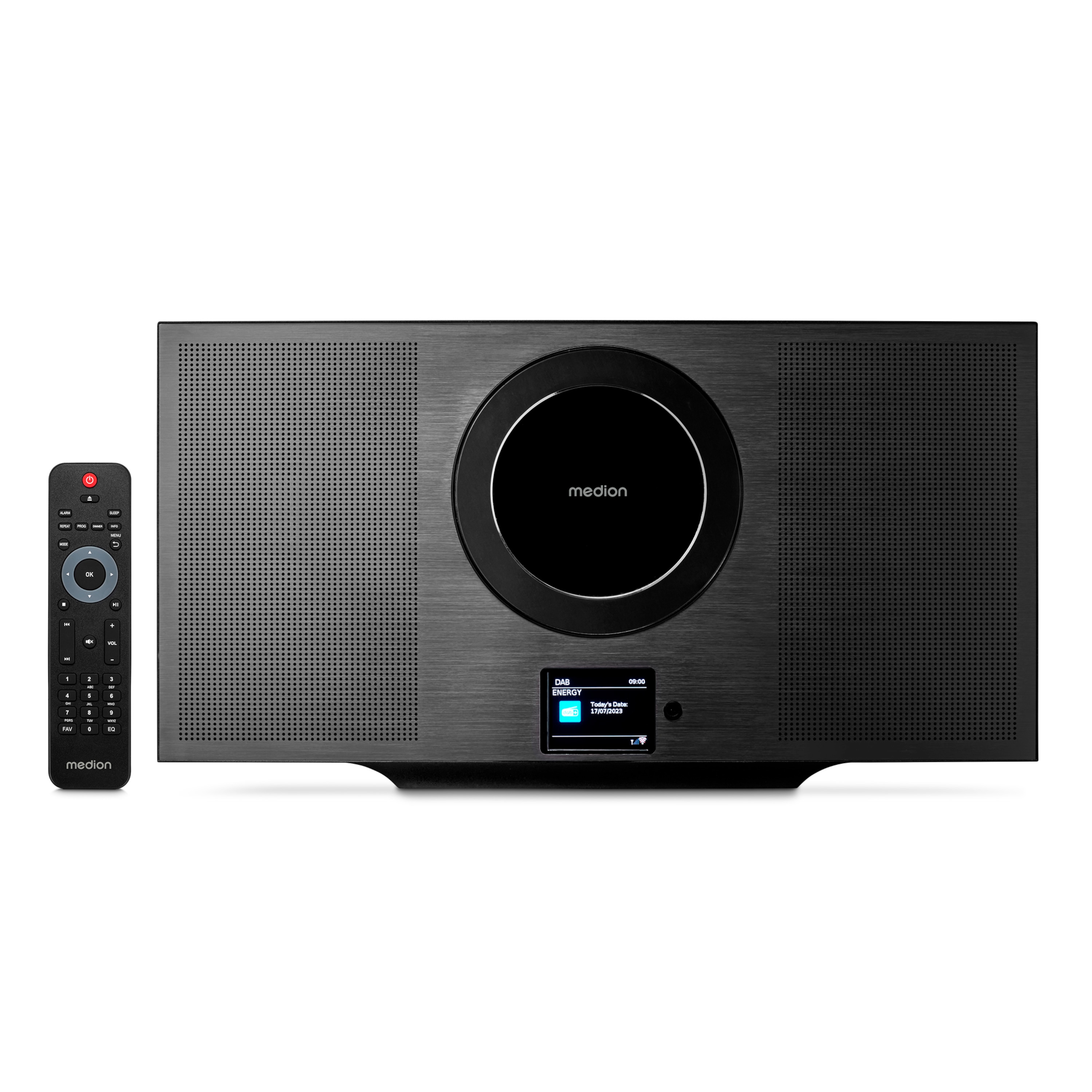 MEDION P66348 Vertikales All-in-One Audio System, 6,1 cm (2,4'') TFT-Farbdisplay, exklusives Design, Internet/DAB+/PLL-UKW Radio, CD/MP3-Player, Bluetooth®, Spotify®-Connect, 2 x 10 W RMS