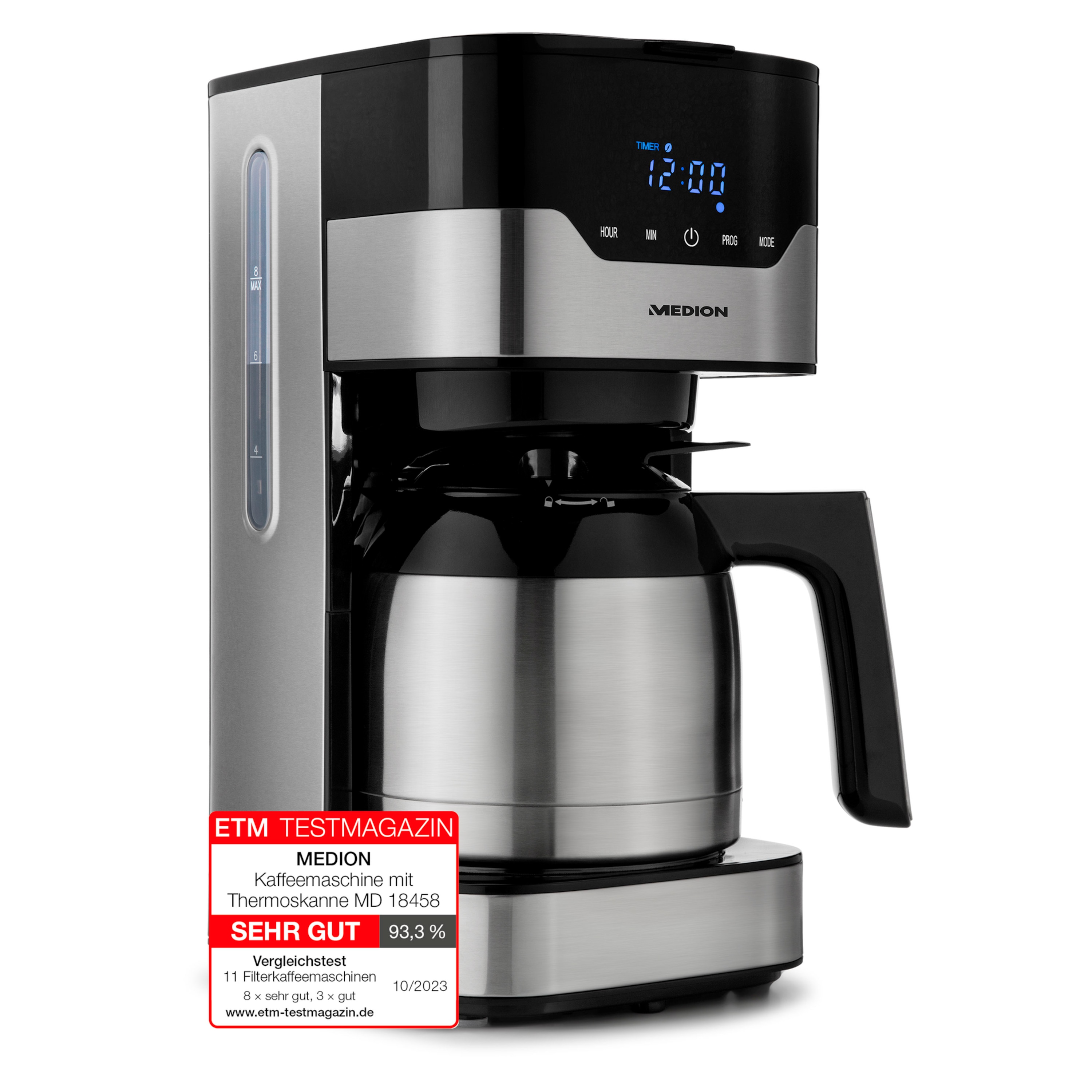 MEDION Kaffeemaschine mit Thermoskanne MD 18458, Timer-Funktion, Tropf-Stopp, 900 Watt, 1,1 Liter Fassungsvermögen, Arom