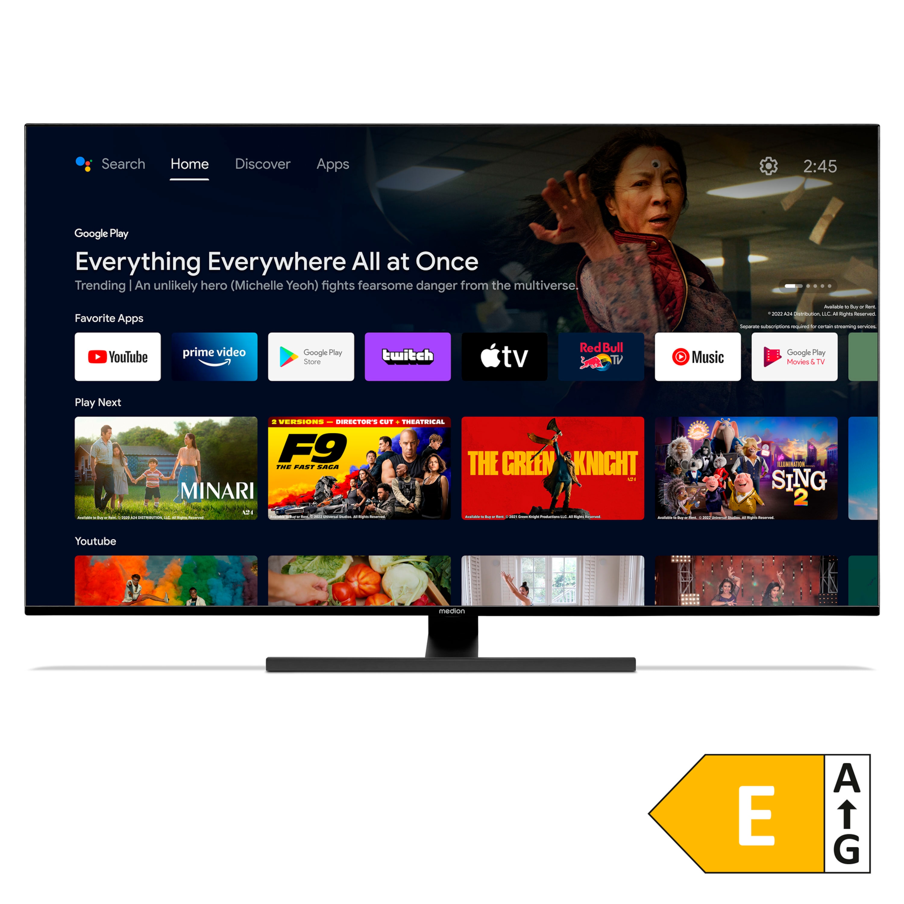Android 9 günstig Kaufen-MEDION LIFE® X15529 (MD 31172) QLED Android TV  138,8 cm (55'') Ultra HD Smart-TV  HDR  Dolby Vision®  Micro Dimming  MEMC  klaar voor PVR  Netflix  Amazon Prime Video  Bluetooth®  DTS Virtual X  DTS X en Dolby Atmos  HD Triple Tuner  CI+..
